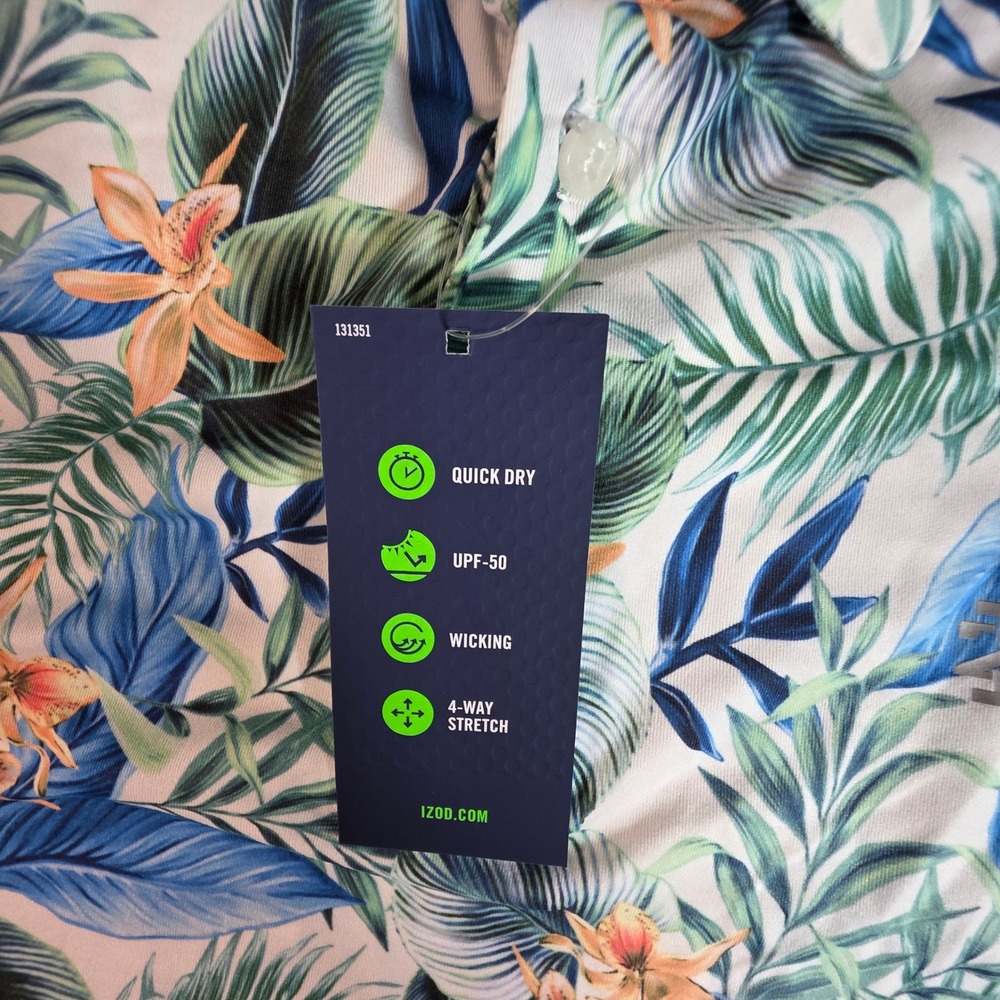 IZOD Golf Men's Swingflex Elite Tropical Floral Polo Shirt Size M New - Picture 7 of 8